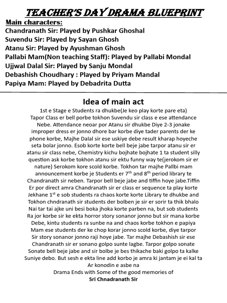 Teacher's Day Drama Script Outline | PDF