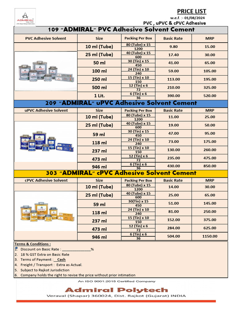 Adhesive Solvent Price List 2024 | PDF | Polyvinyl Chloride | Chess Theory