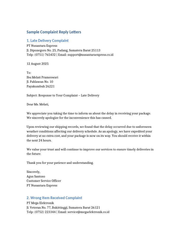 Sample Complaint Response Letters | PDF