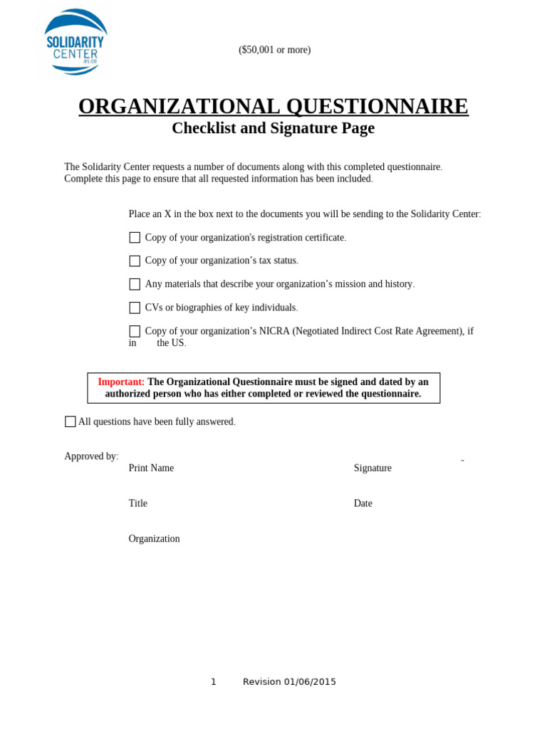 Solidarity Center Organizational Questionnaire | PDF | Nonprofit ...