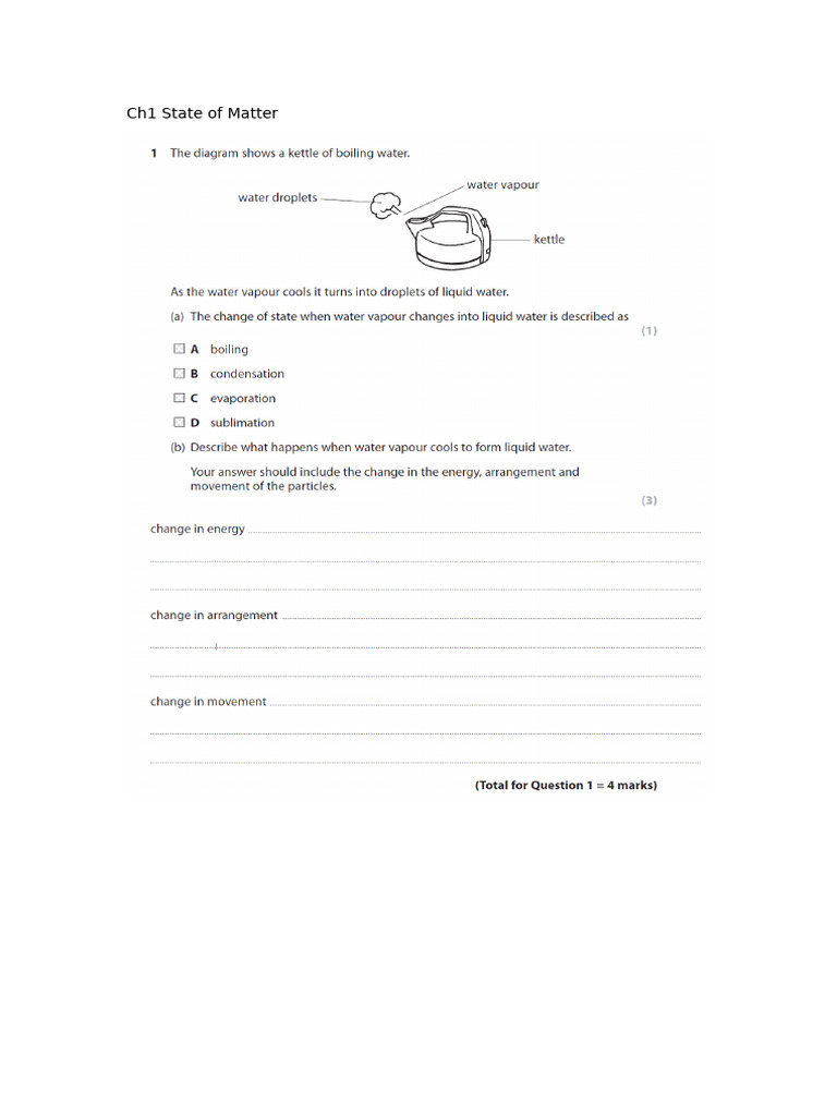 Ch1 State of Matter Worksheet | PDF