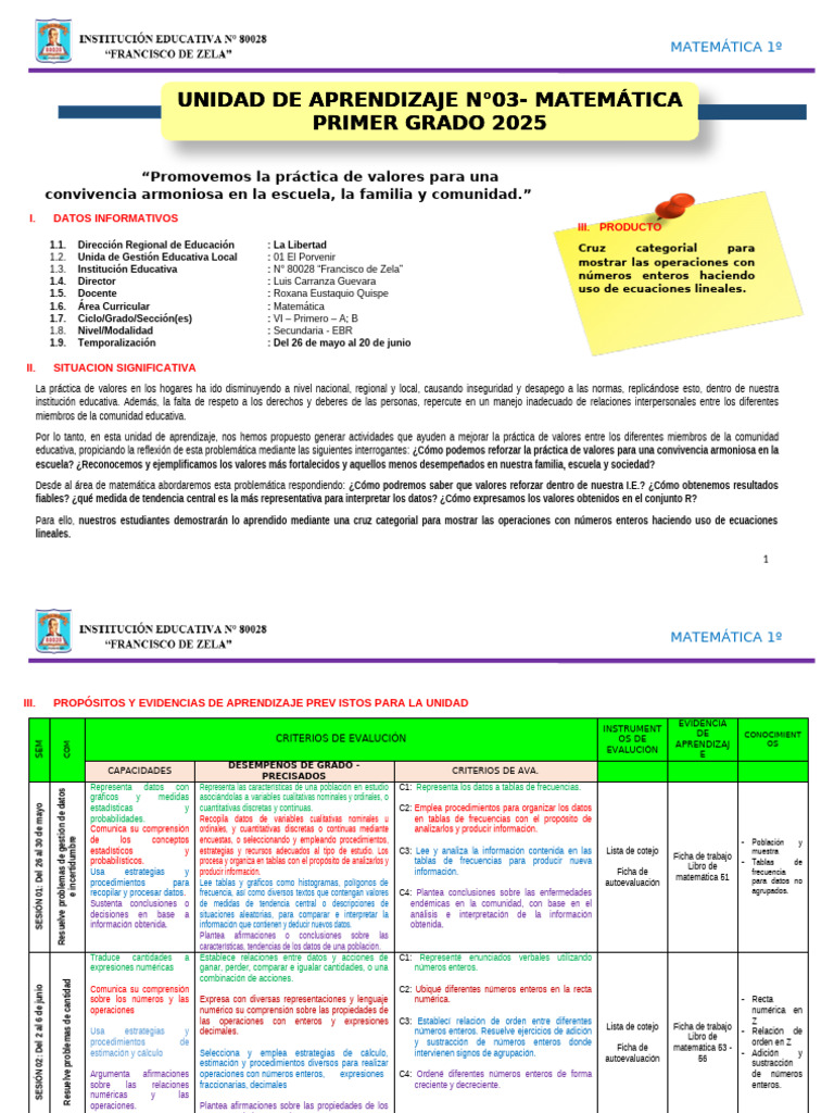 Unidad 3 - Matematica 1º | PDF | Datos | Aprendizaje