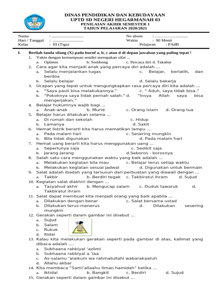 Penilaian Akhir Semester Kelas III PAdB | PDF