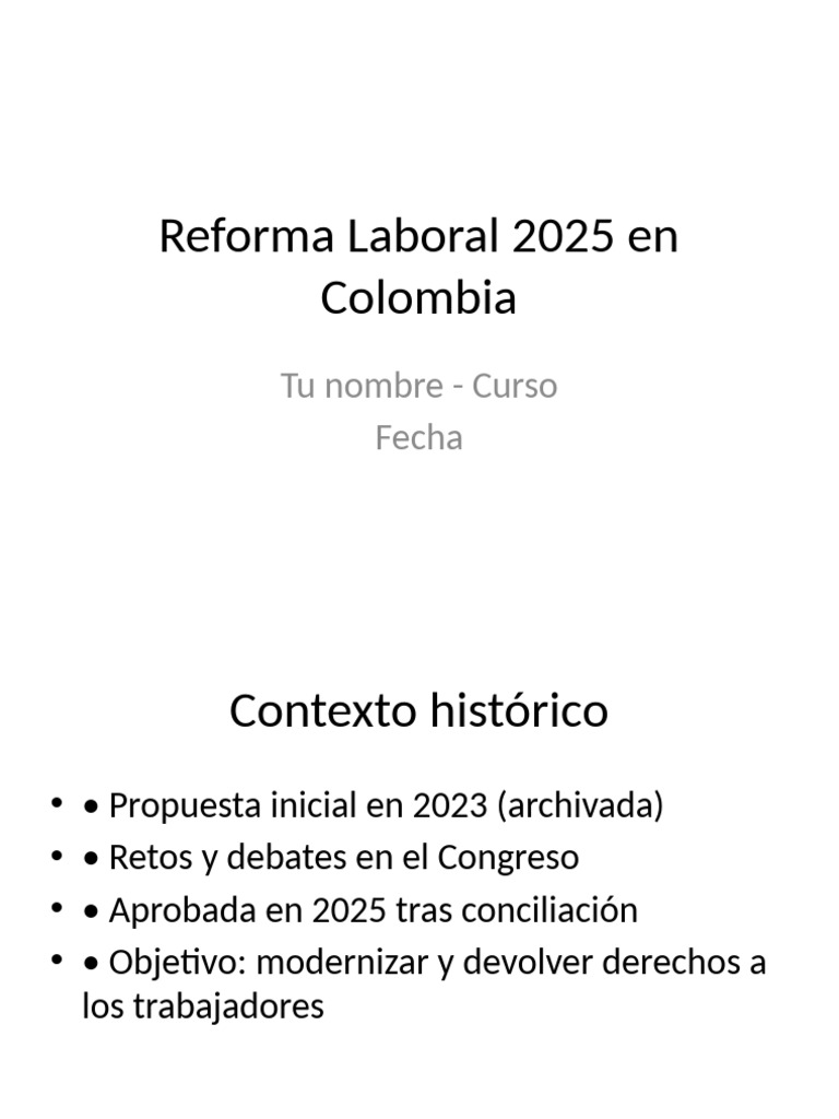 Reforma Laboral 2025 en Colombia: Claves y Objetivos | PDF | Derecho ...