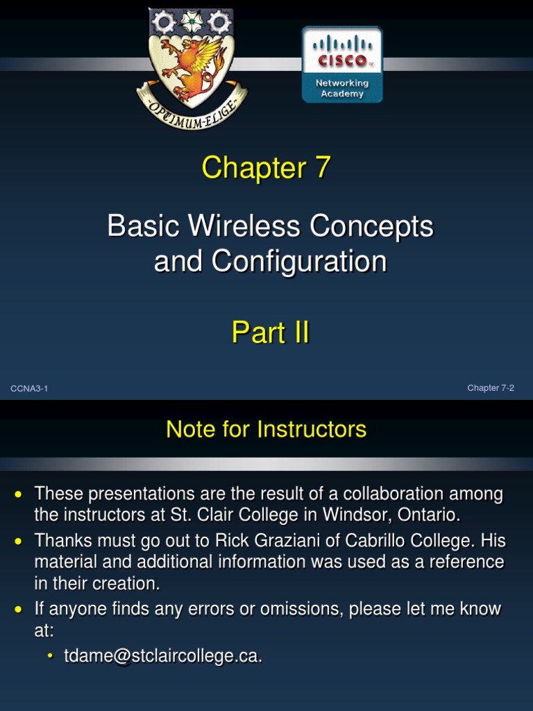 Basic Wireless Concepts and Configuration: CCNA3-1 Chapter 7-2 | PDF ...