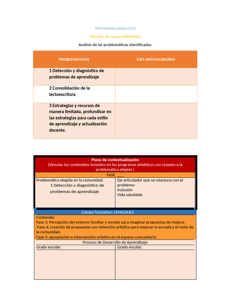 Programa Analítico de Aprendizaje Escolar | PDF | Plan de estudios ...