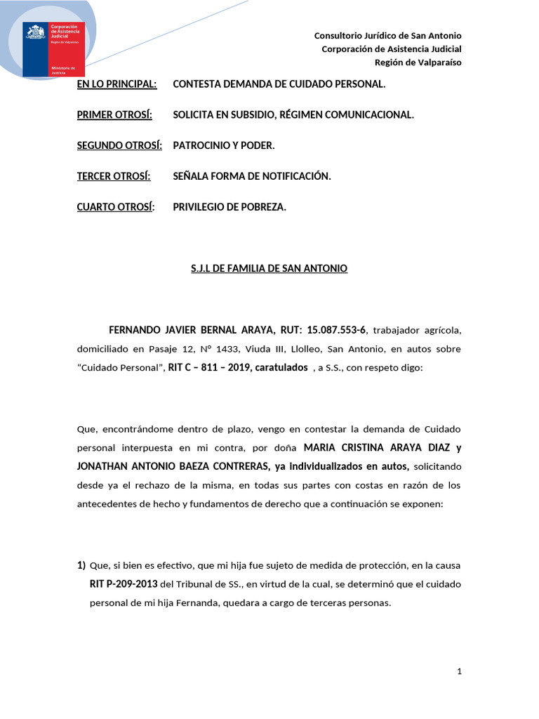 Contesta Demanda Cuidado Personal RIT C - 811 - 2019 ARAYA - BERNAL ...