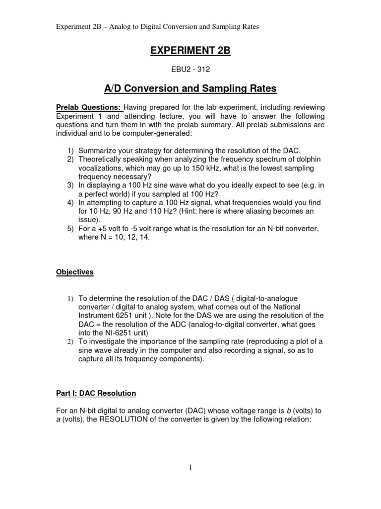 Experiment 2B Prelab Questions Having Prepared For The Lab Experiment