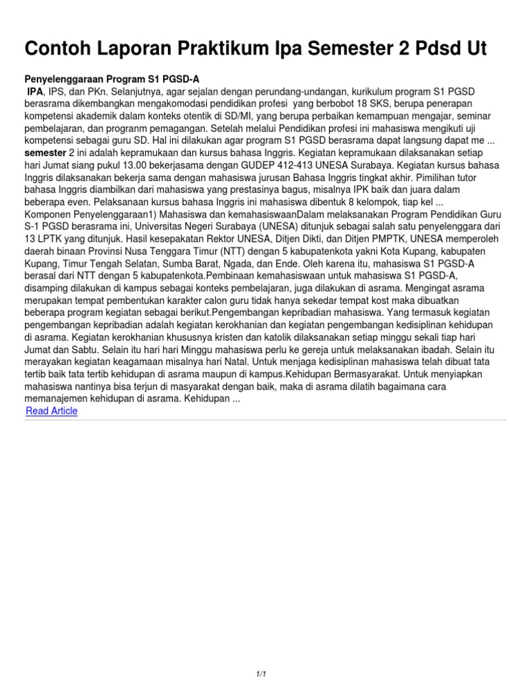 Contoh Laporan Praktikum Ipa Semester 2 Pdsd Ut