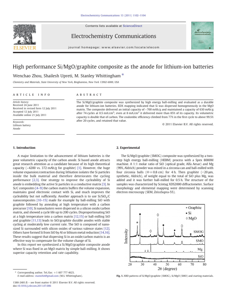 Si/MgO/Graphite Anode for Lithium-Ion Batteries | PDF | Lithium Ion ...