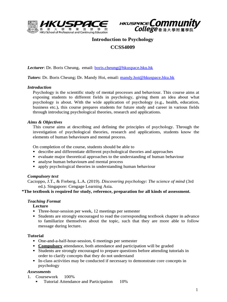 Introduction to Psychology Course Overview | PDF | Psychology | Concept