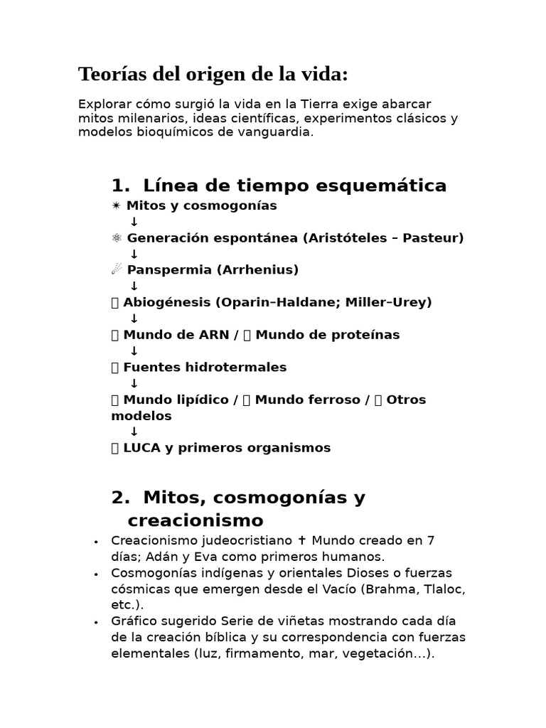 Teorías sobre el origen de la vida | PDF | Abiogénesis | Biología
