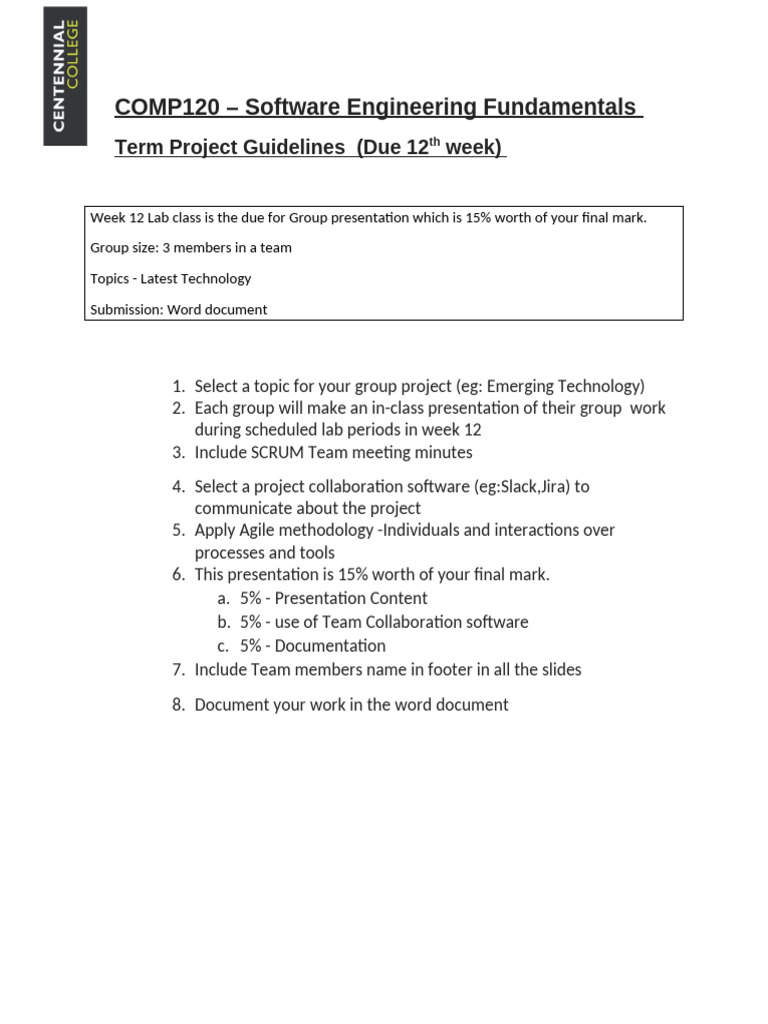 COMP120 Software Engineering Project Guide | PDF
