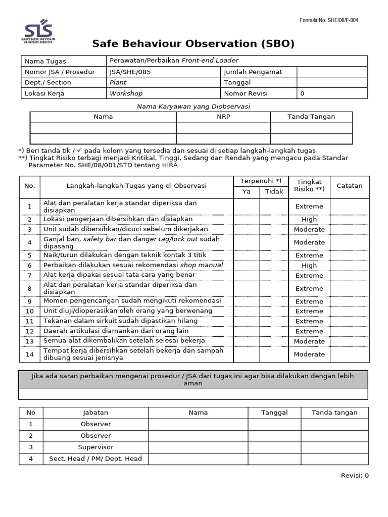 Observasi Perilaku Aman Loader Front-end | PDF