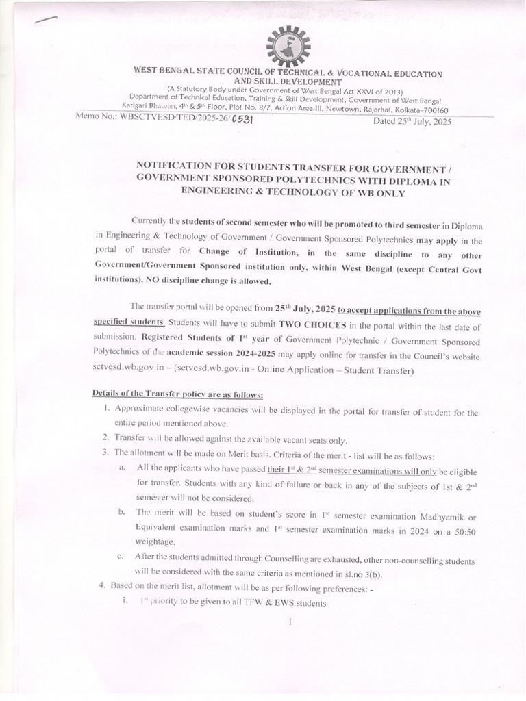 Transfer Notification For 2025 | PDF