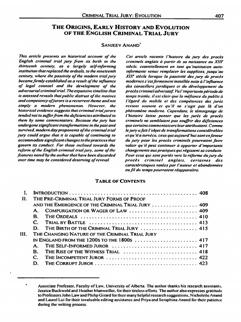 The Origins, Early History and Evolution of The English Criminal Trial ...