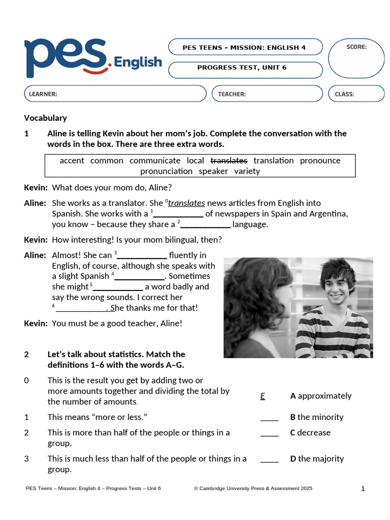 English 4 Unit 6 Progress Test Guide | PDF | English Language ...