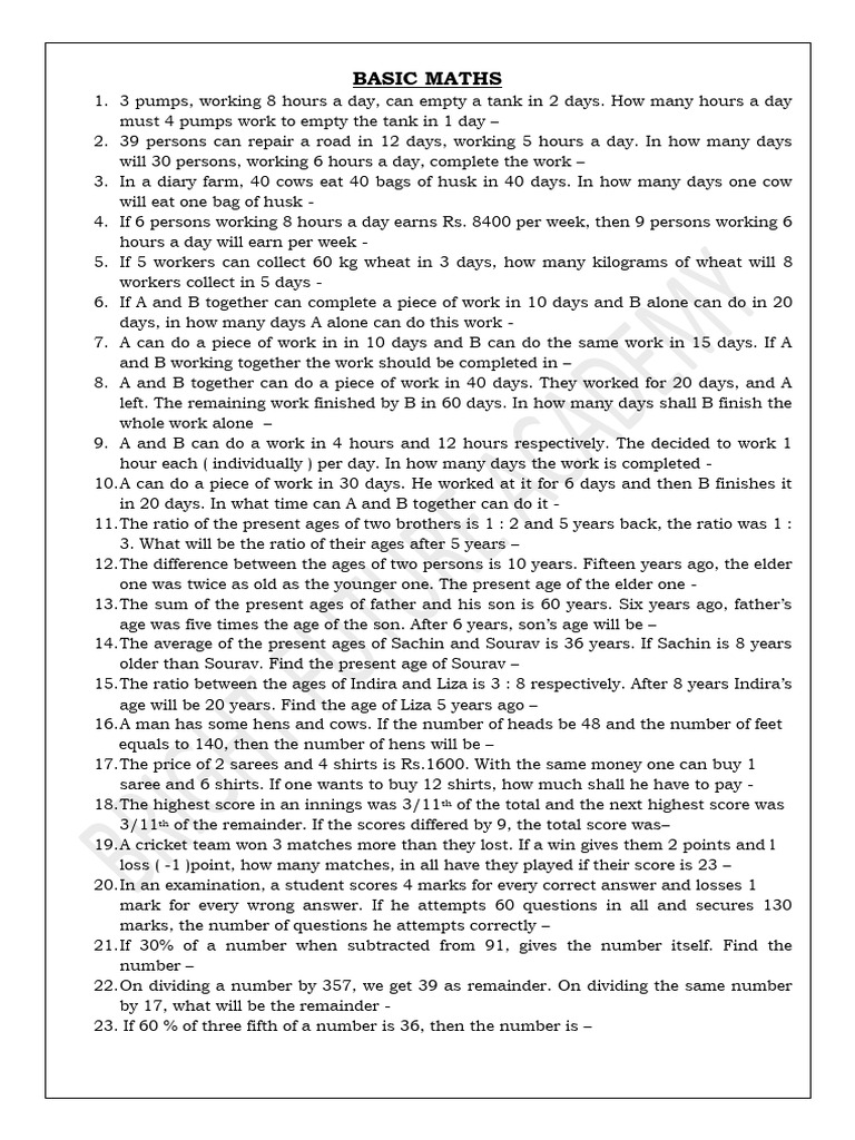 Basic Math and Reasoning Problems | PDF