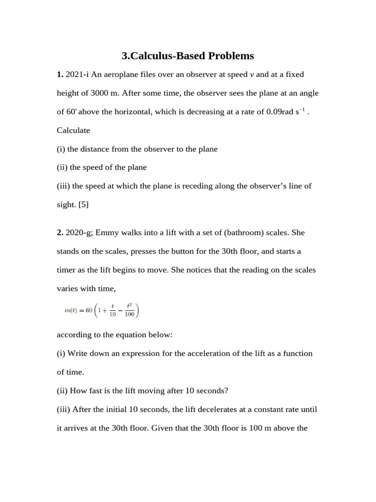 Calculus-Based Physics Problems | PDF | Acceleration | Velocity