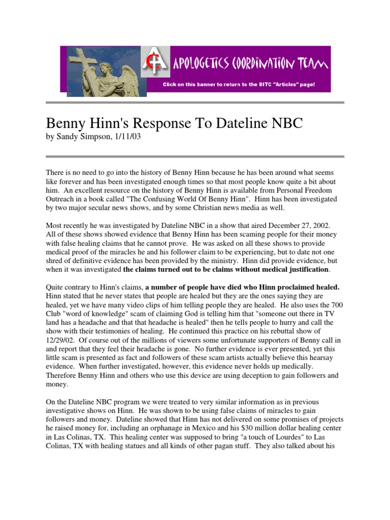 Benny Hinn Controversy Prophecy Jesus