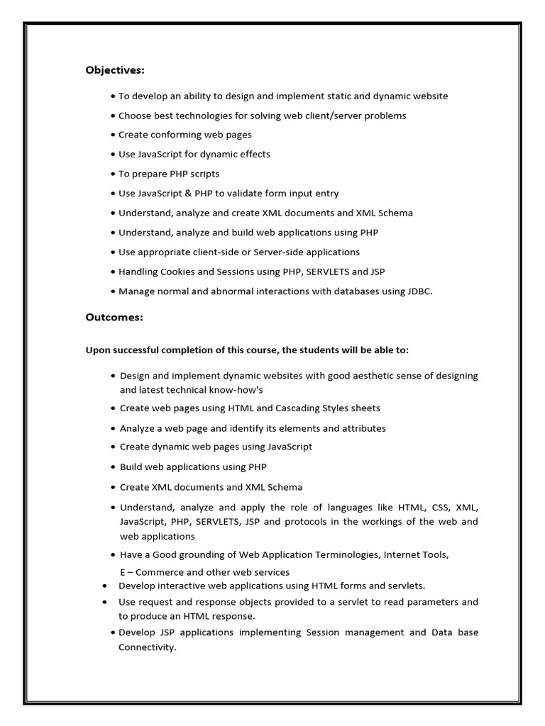 Web Development Course Objectives & Projects | PDF | Dynamic Web Page ...