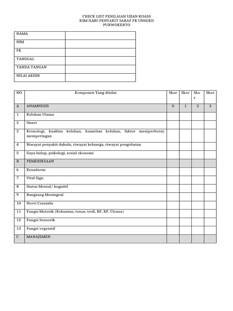 (Blank Form) Lembar Penilaian OSCE | PDF