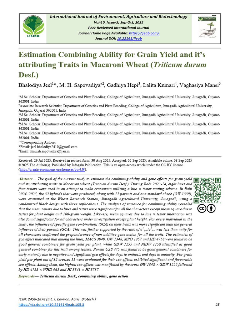 Combining Ability in Macaroni Wheat Yield | PDF | Wheat | Plant Breeding