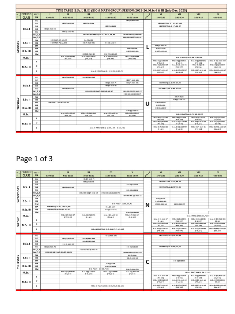 B.Sc. & M.Sc. Timetable 2025-26 | PDF