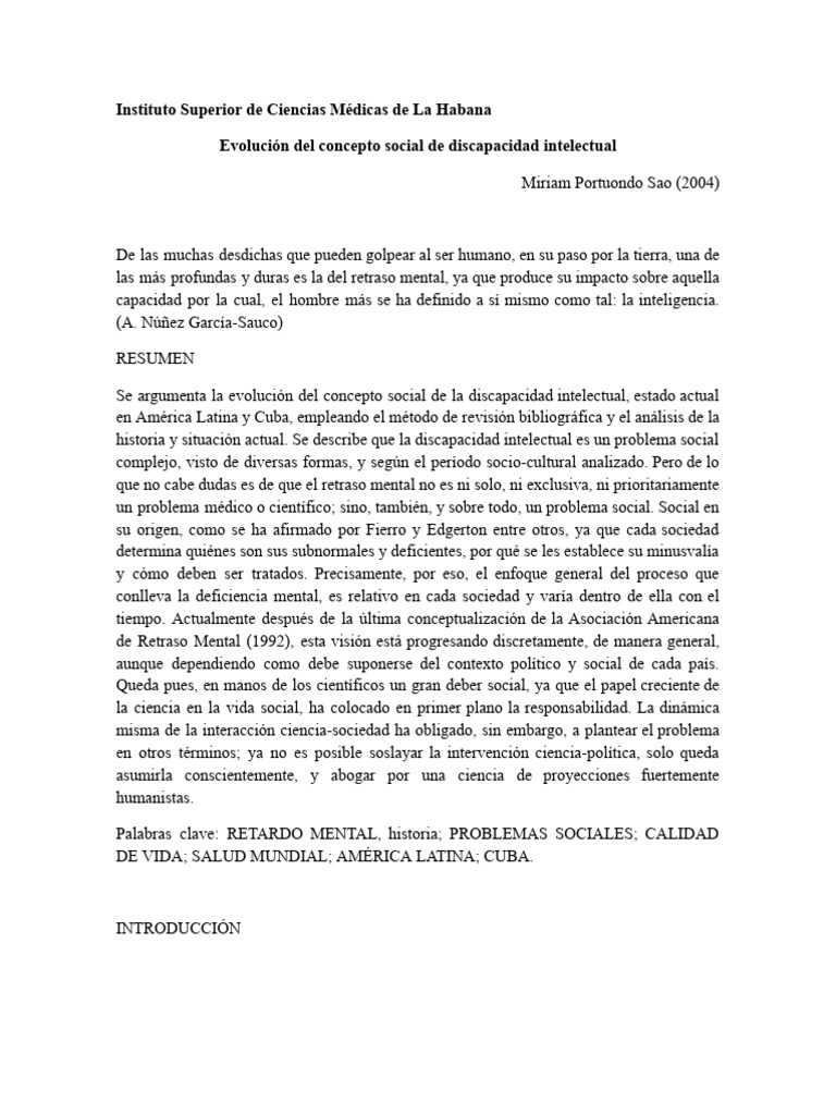 Evolución de la Discapacidad Intelectual | PDF | Mente | Discapacidad ...