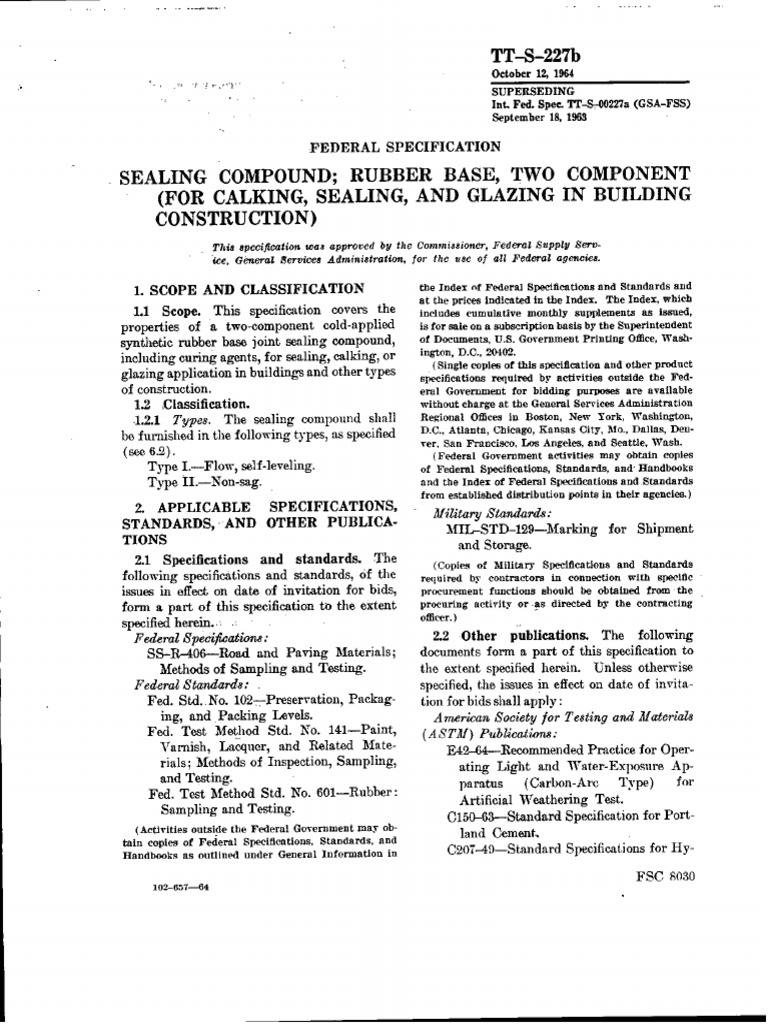 Federal Specification for Rubber Sealant | PDF | Mortar (Masonry) | Cement