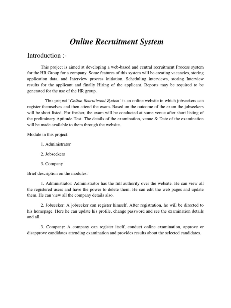 Online Recruitment System Overview | PDF | User (Computing) | Java ...