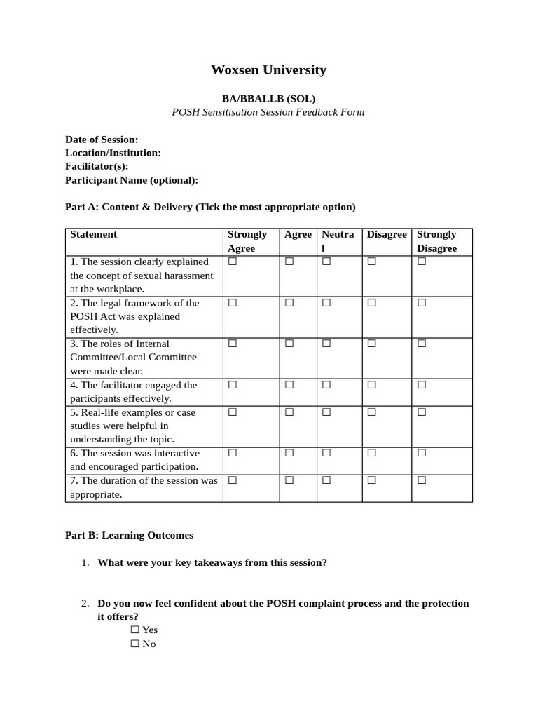POSH Training Feedback Summary | PDF