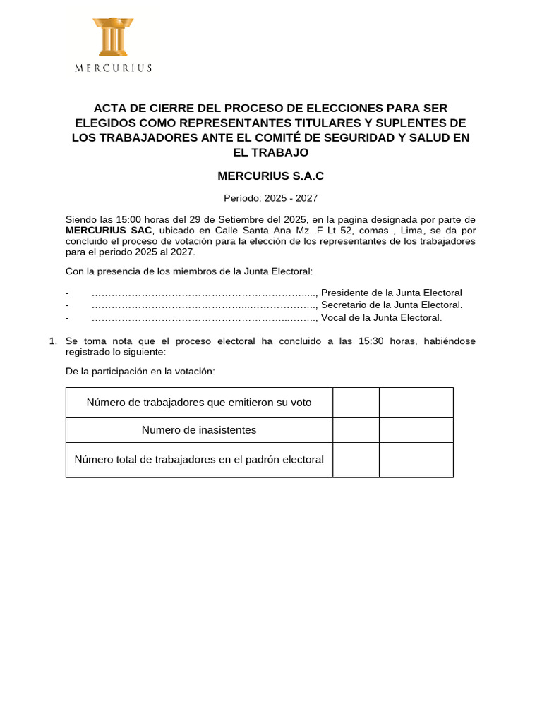 Acta de Cierre de Elecciones 2025-2027 | PDF