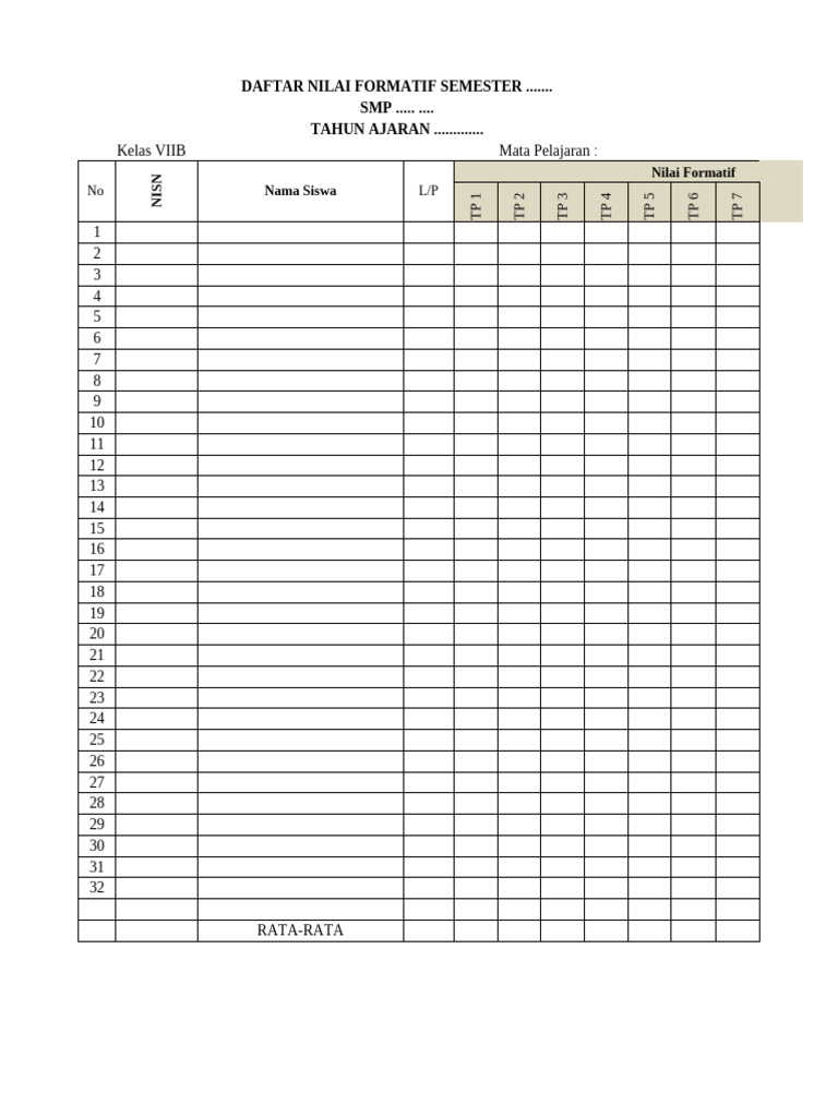 Daftar Nilai KELAS 7C | PDF