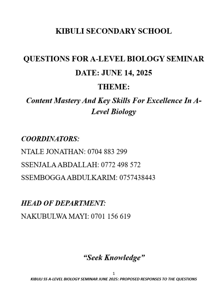 Kss Seminar 2025 Solutions | PDF | Cellular Respiration | Lactic Acid