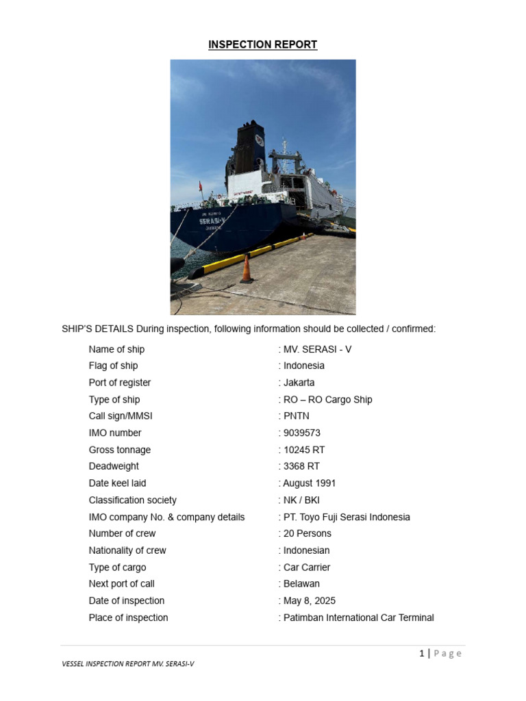 MV Serasi V Inspection Summary | PDF | Ships | Pump