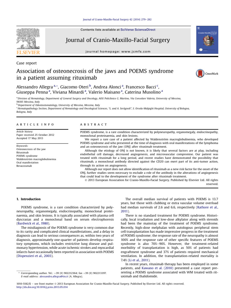 Association of Osteonecrosis of The Jaws and POEM 2014 Journal of ...