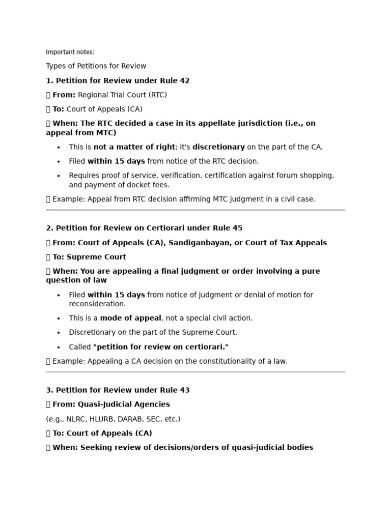 Types of Petitions for Legal Review | PDF | Appeal | Certiorari
