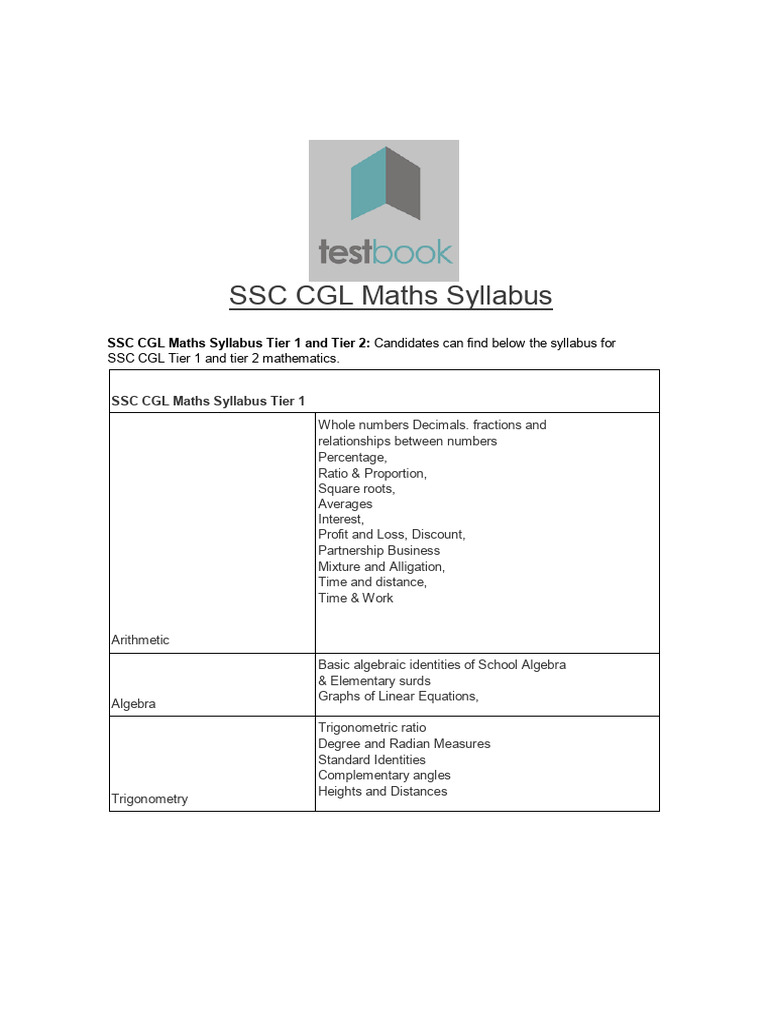 SSC CGL Maths Syllabus Overview | PDF | Circle | Trigonometry