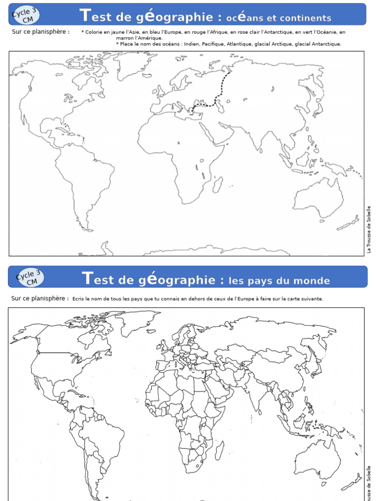 Test de géographie : pays et continents | PDF