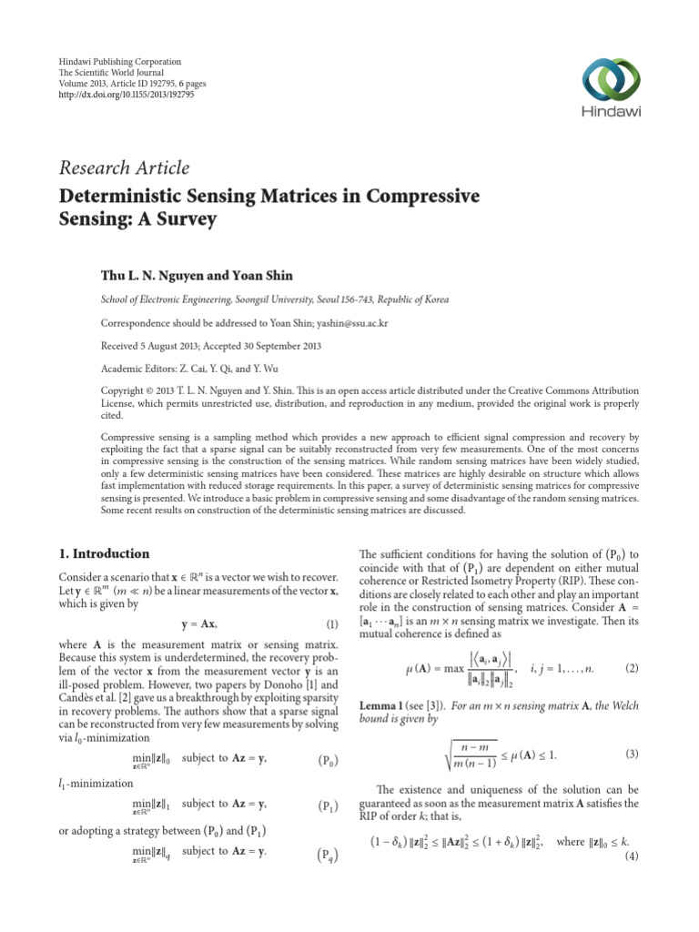 Deterministic Sensing Matrices Survey | PDF | Matrix (Mathematics ...