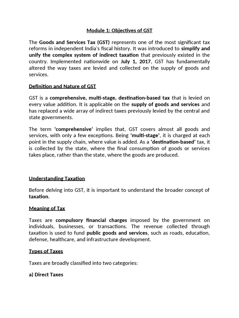 Key Objectives of GST Explained | PDF | Taxes | Value Added Tax