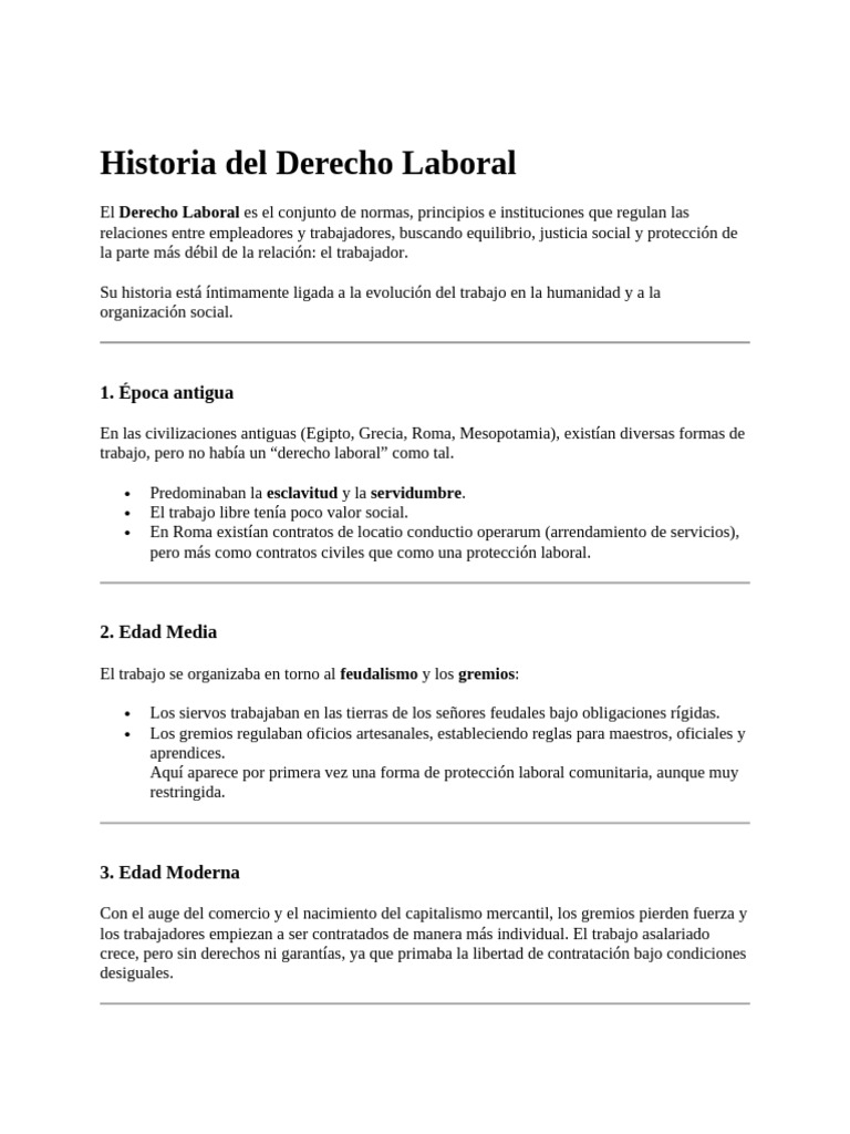 Evolución del Derecho Laboral a través de la Historia | PDF | Derecho ...