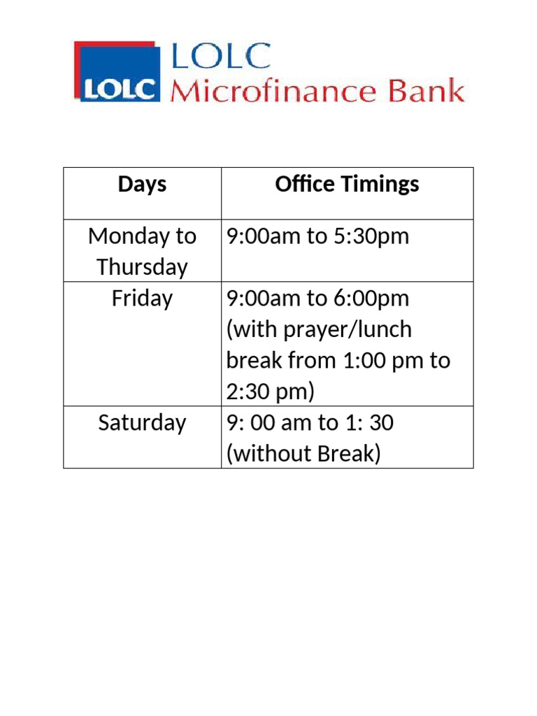Bank Office Hours and Breaks | PDF