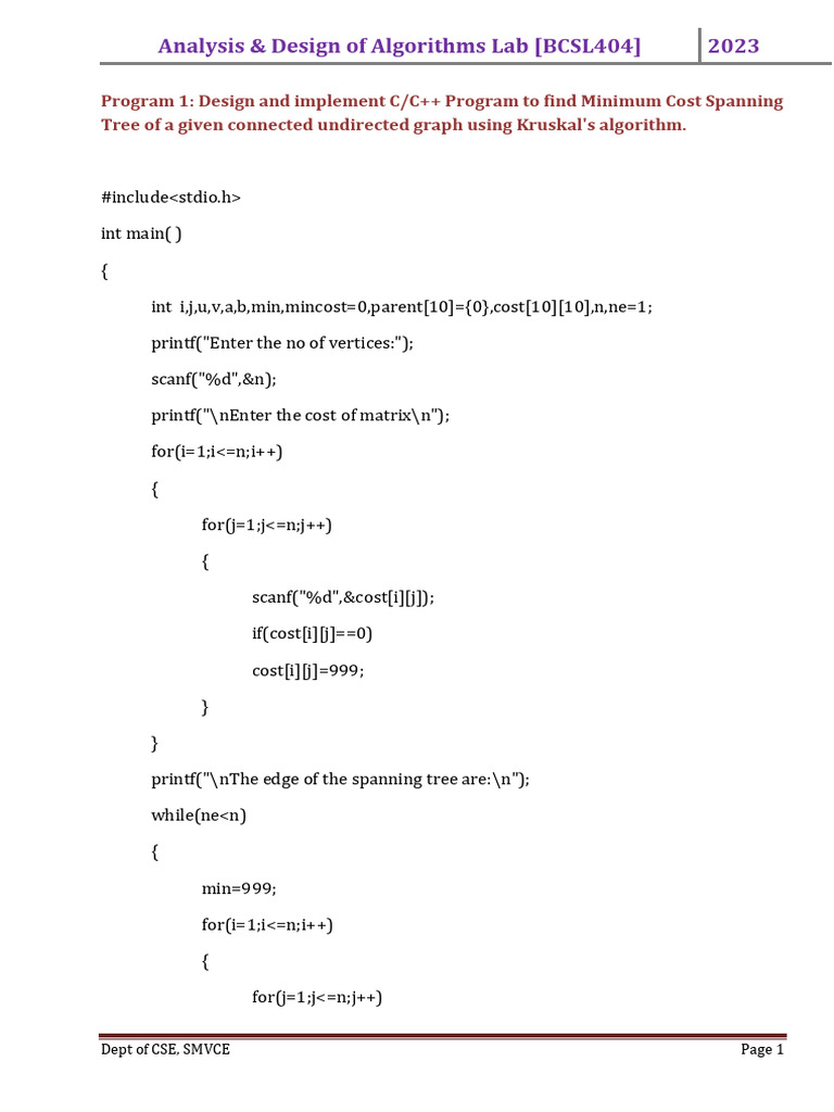 C/C++ Algorithms Lab: MST & Shortest Paths | PDF | Discrete Mathematics ...