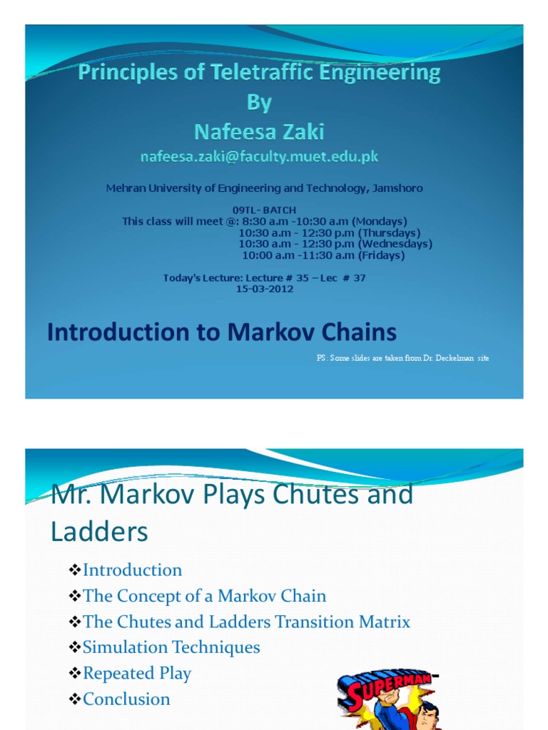 Intro To MarkocChain ChutesAndLadders PDF Markov Chain Matrix