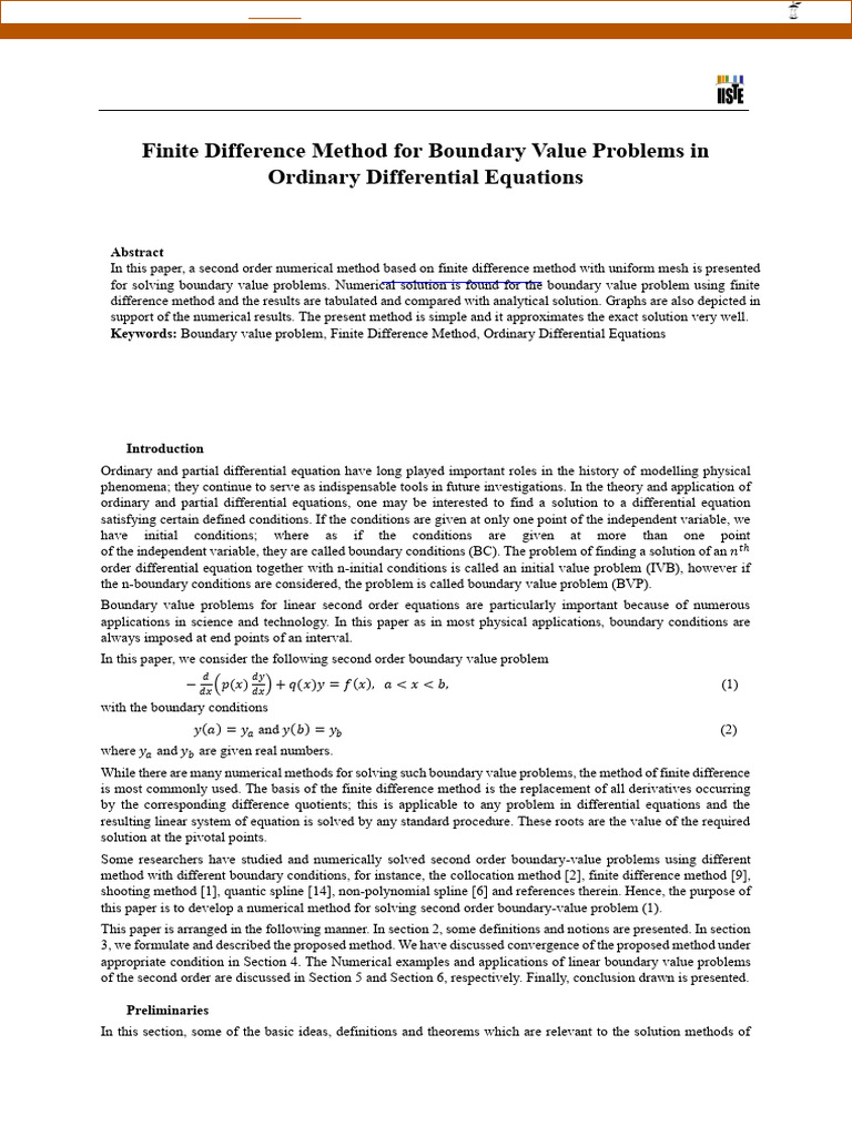 Finite Difference Method For Boundary Value Problems in Ordinary ...