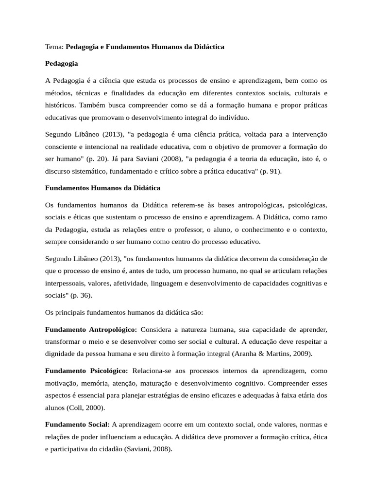 Didactica Geral | PDF | Pedagogia | Aprendizado