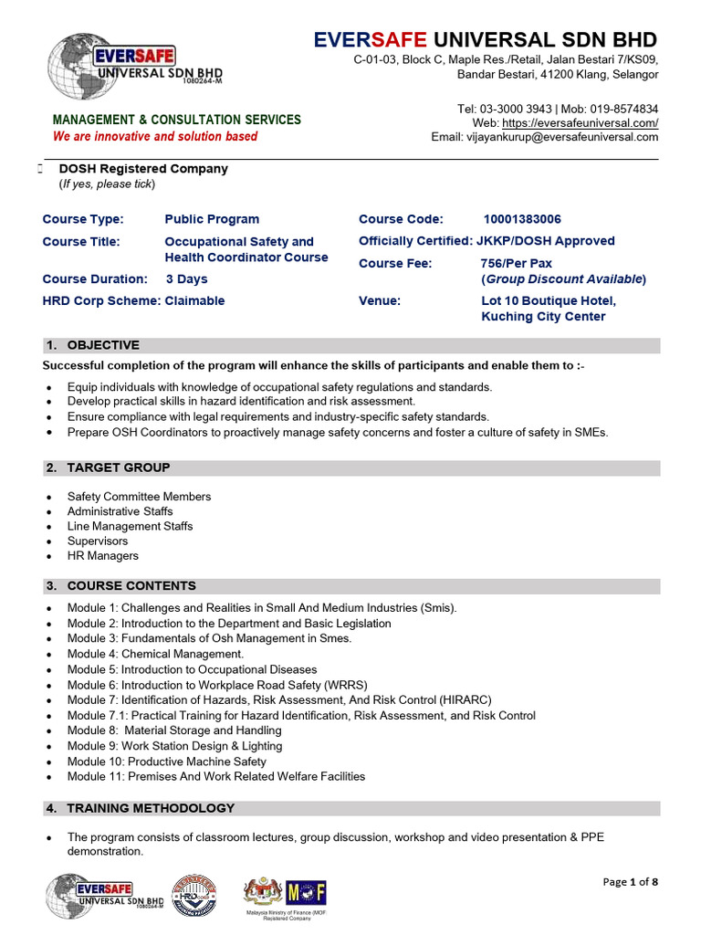 OSH Coordinator Course Overview | PDF | Occupational Safety And Health ...