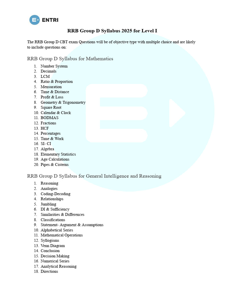 RRB Group D Syllabus 2025 PDF | PDF | Numbers | Mathematics